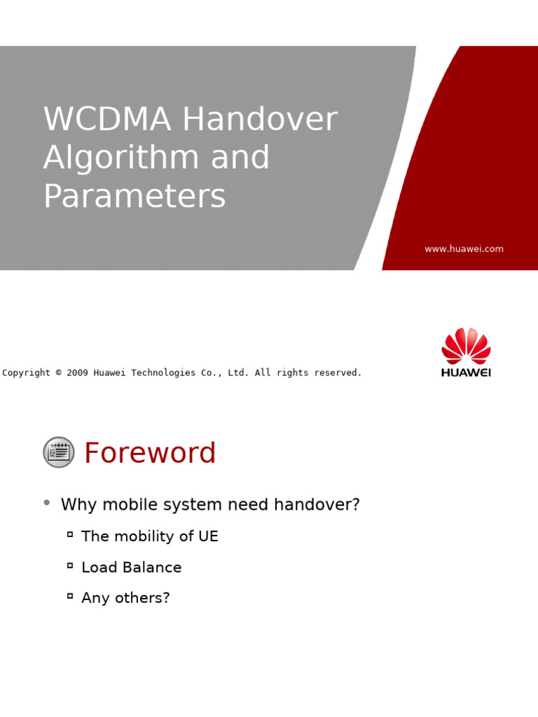 WCDMA Handover Algorithm Overview | PDF | Wireless | Telecommunications