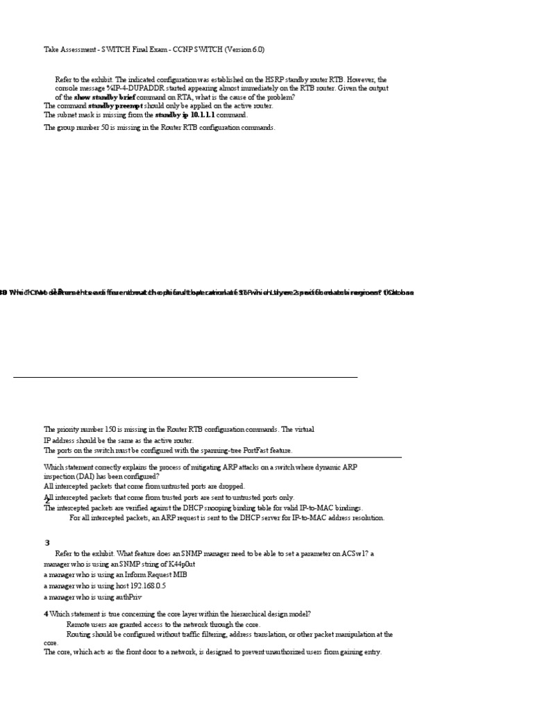 CCNP Switch Final Exam | PDF | Network Switch | Router (Computing)