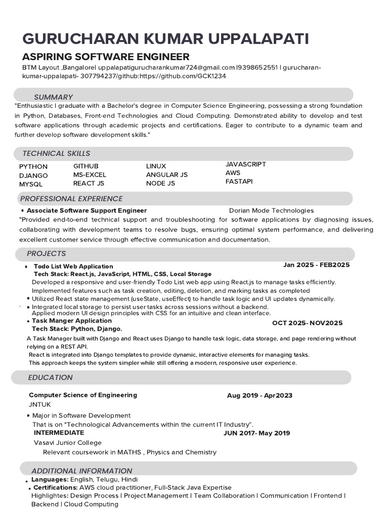 Gurucharan Kumar's Resume | PDF | Web Application | Java Script
