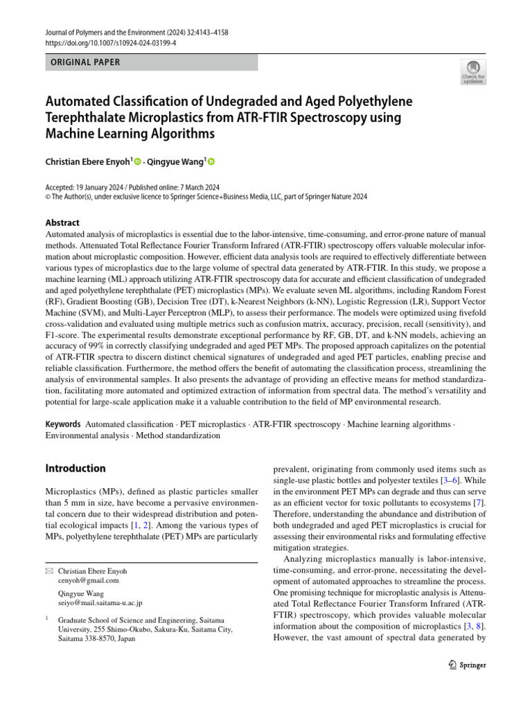Machine Learning for PET Microplastics Analysis | PDF | Machine ...