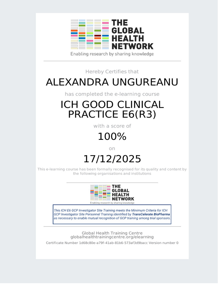 Certificate of Completion: ICH GCP E6(R3) | PDF