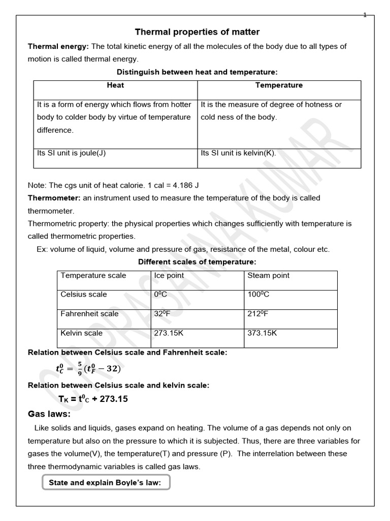 Thermal Properties and Gas Laws Explained | PDF | Temperature | Gases