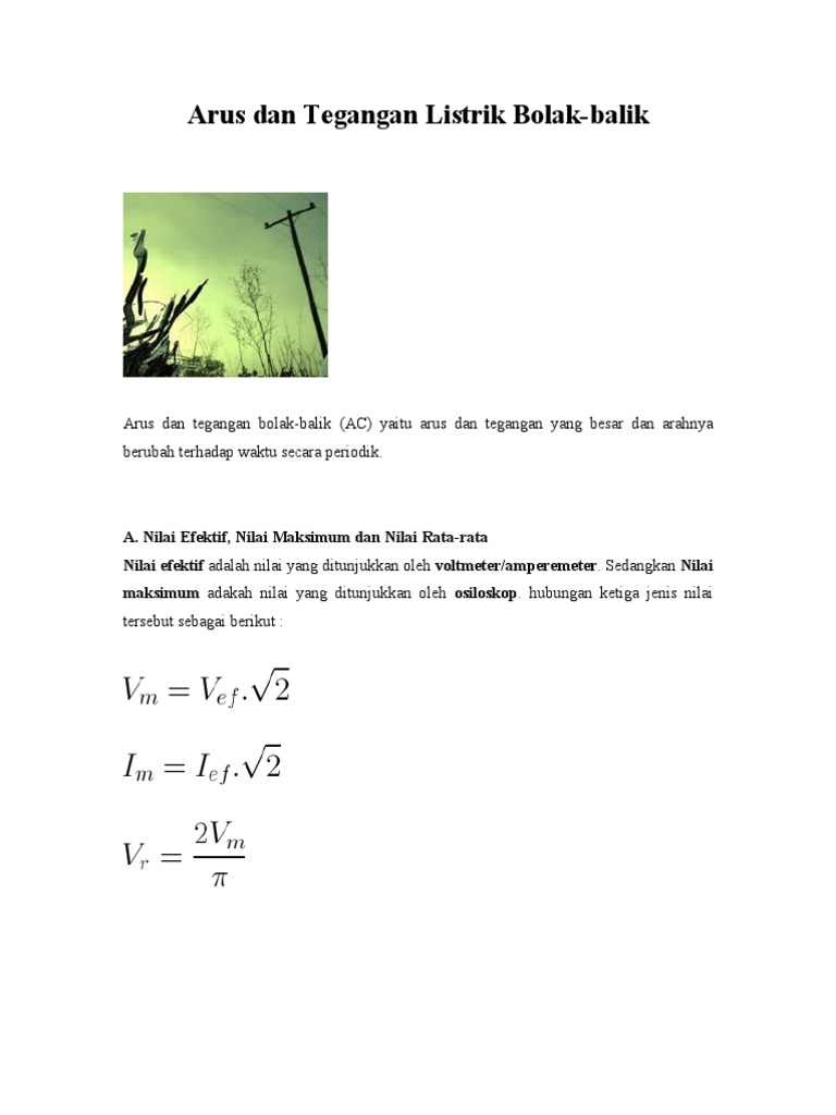 Rumus Lengkap Arus Dan Tegangan Bolak Balik