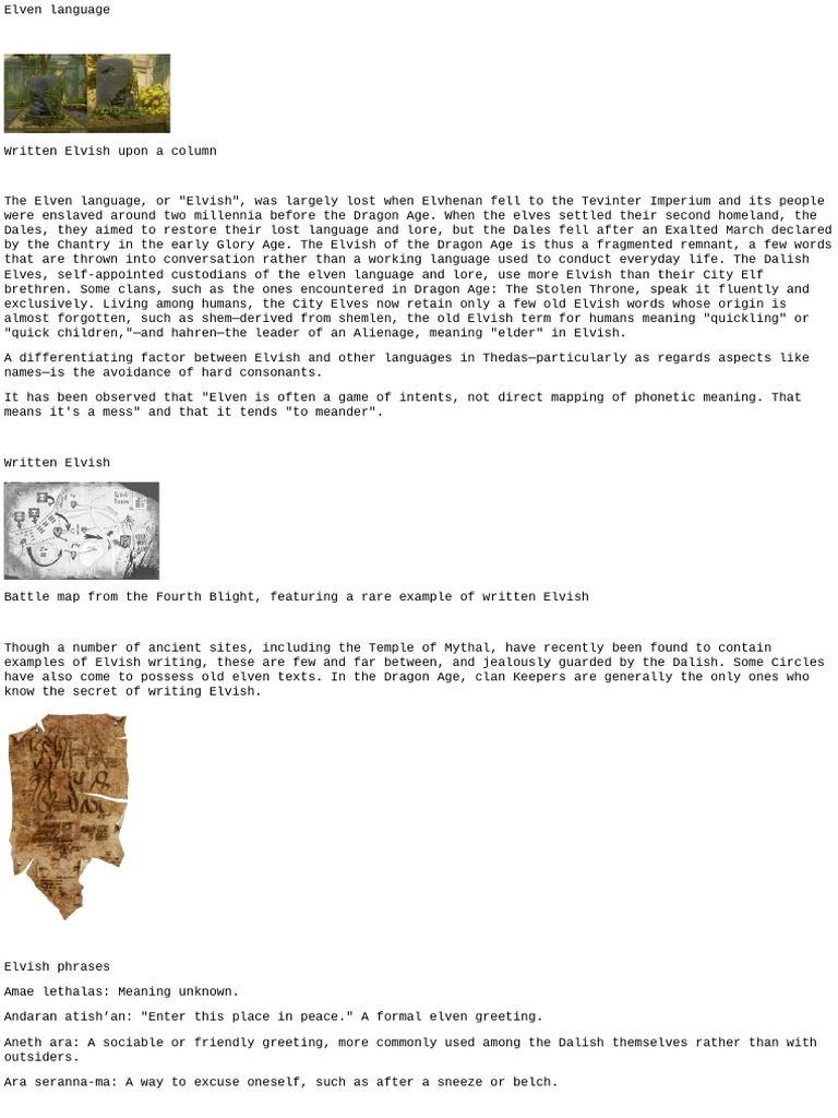 Elvish Language and Phrases in Dragon Age | PDF | Elves | Elf (Dungeons ...