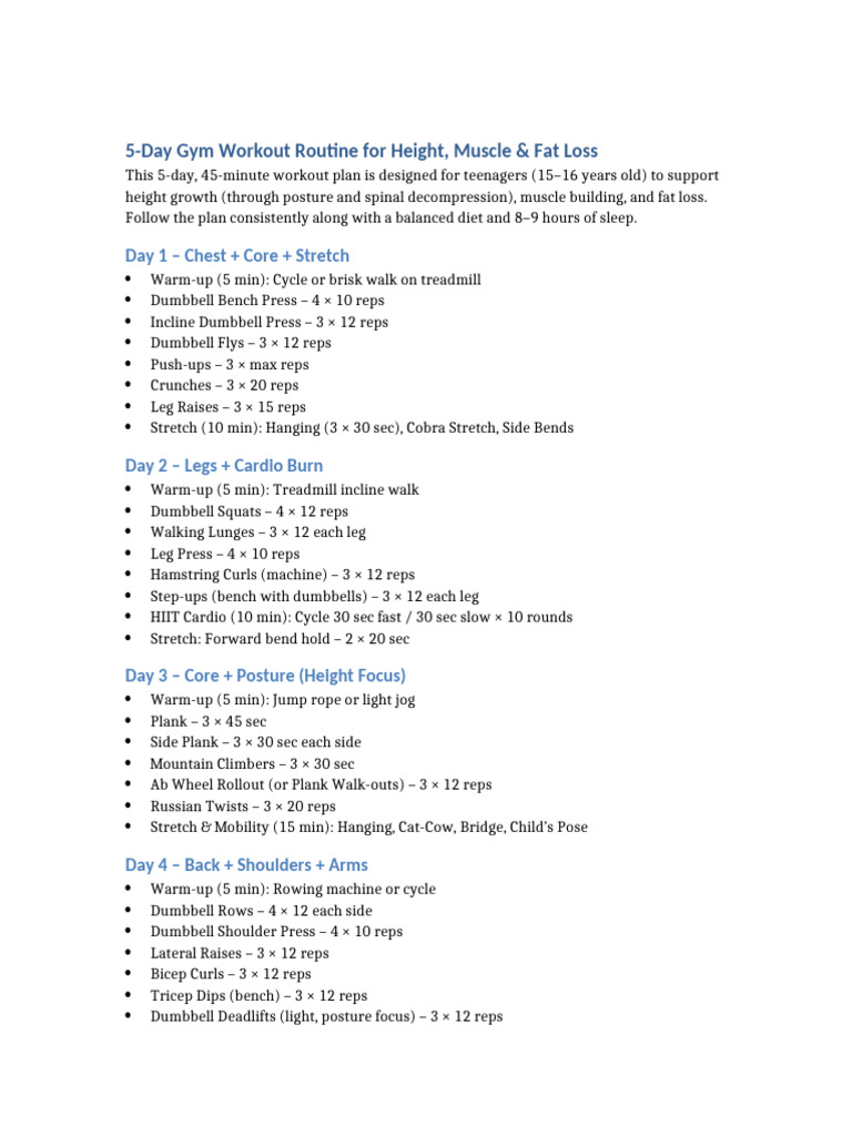 5 Day Gym Workout Routine | PDF