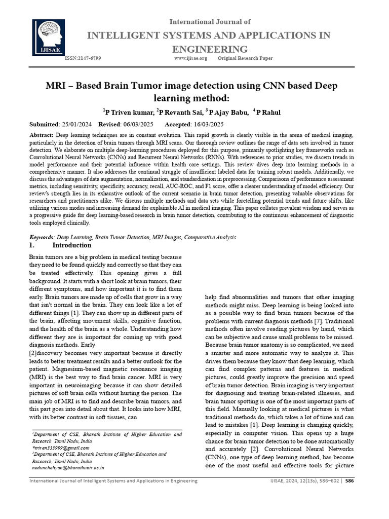 MRI Brain Tumor Detection Using CNNs | PDF | Deep Learning | Magnetic ...