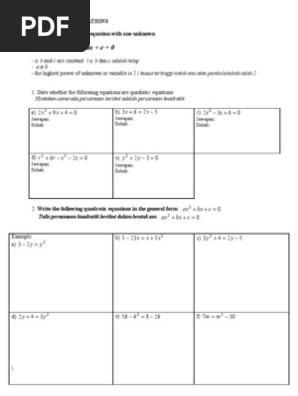 Nota Dan Latihan Quadratic Equations Pdf Quadratic Equation Equations