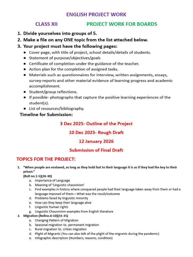 Class XII English Project Guidelines | PDF | Courage