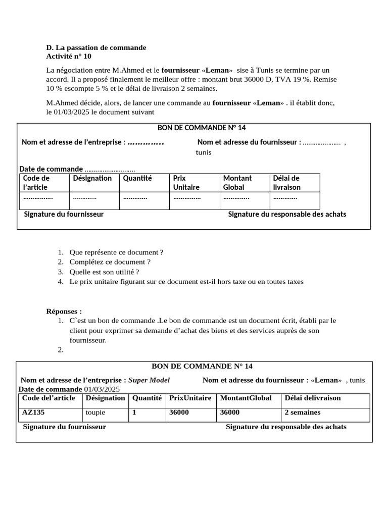 Bon de commande et suivi de livraison | PDF | Taxe sur la valeur ...