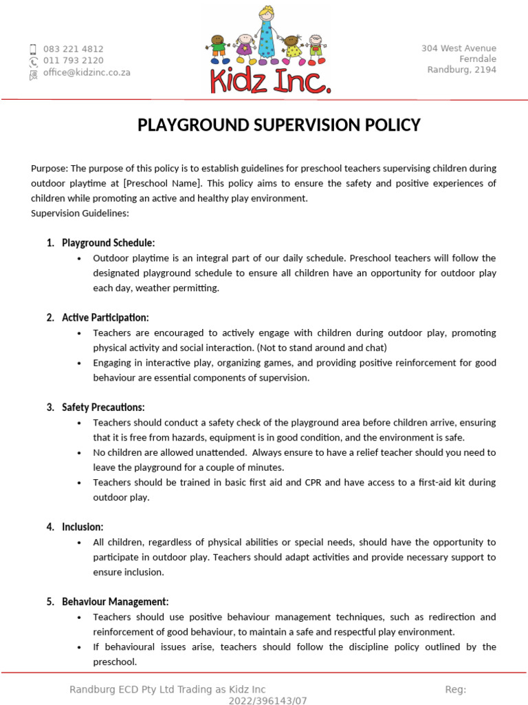 Playground Supervision Policy Guide | PDF | Playground