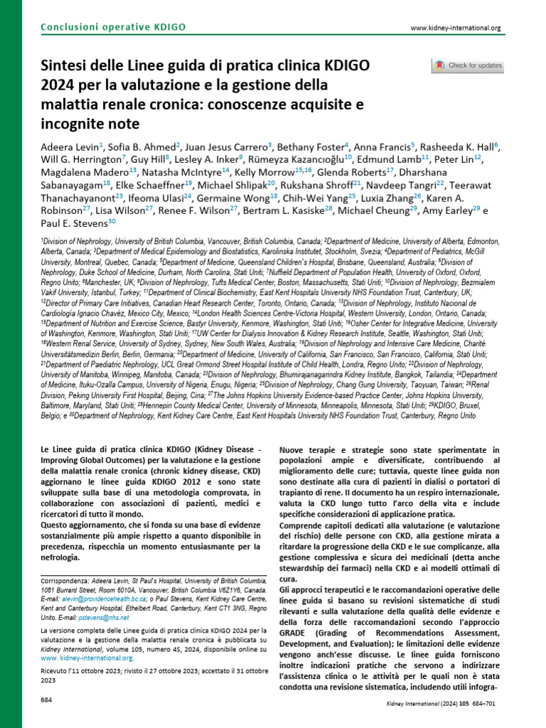 KDIGO 2024 CKD Guideline Executive Summary - Italian | PDF