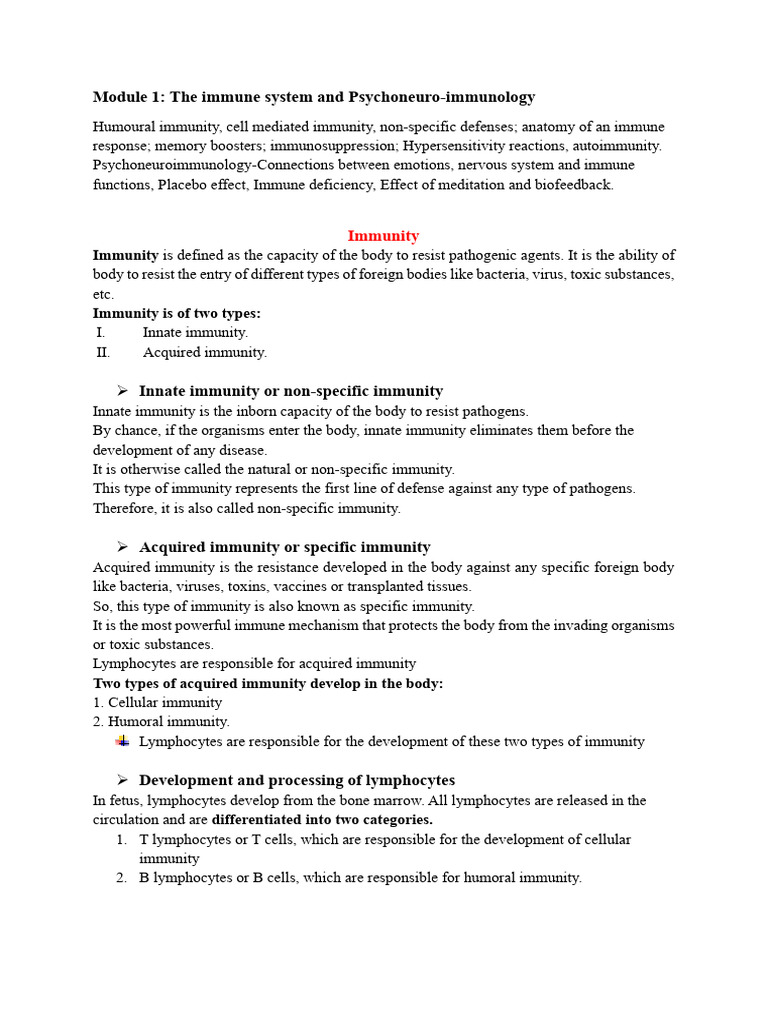 Immune System Overview and Functions | PDF | Immune System | Lymphocyte