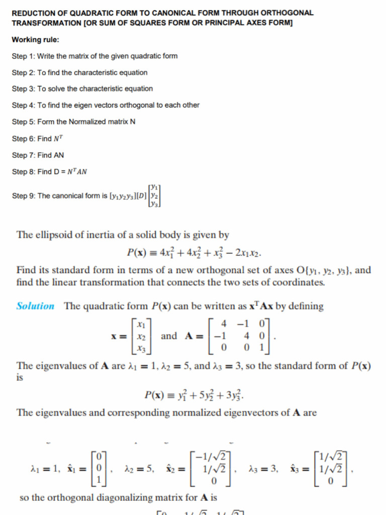 Quadratic Form Reduction Guide | PDF | Eigenvalues And Eigenvectors ...