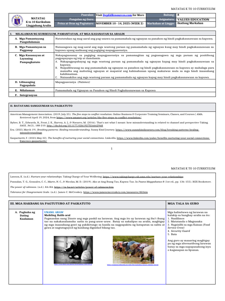 DLL Matatag - Ve 8 Q3 W2 | PDF