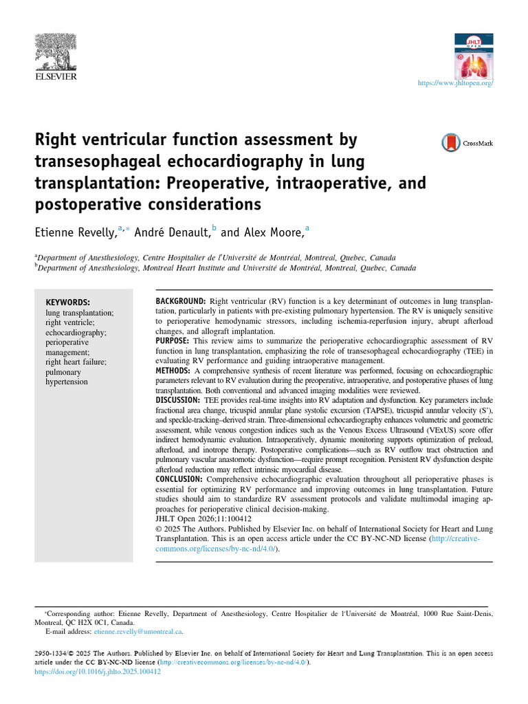 RV Function in Lung Transplantation TEE | PDF | Echocardiography ...