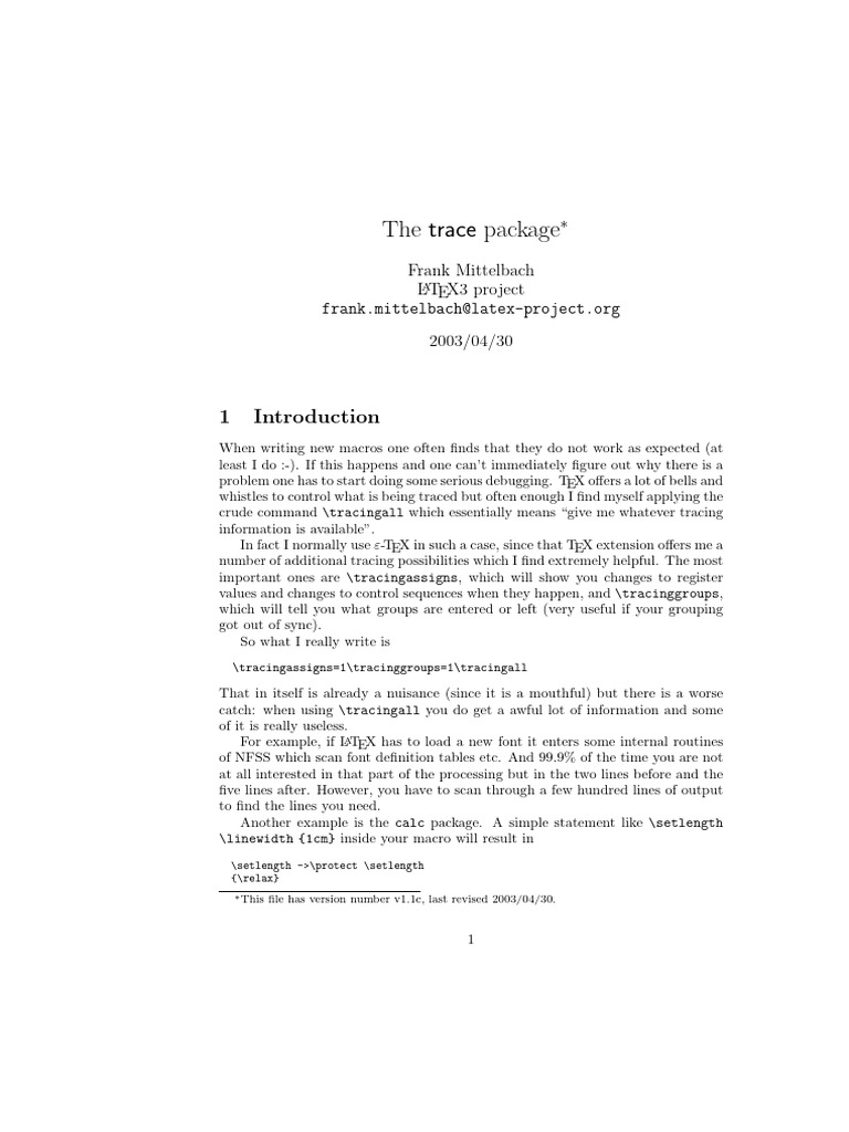LaTeX Trace Package for Debugging | PDF | Software Engineering ...