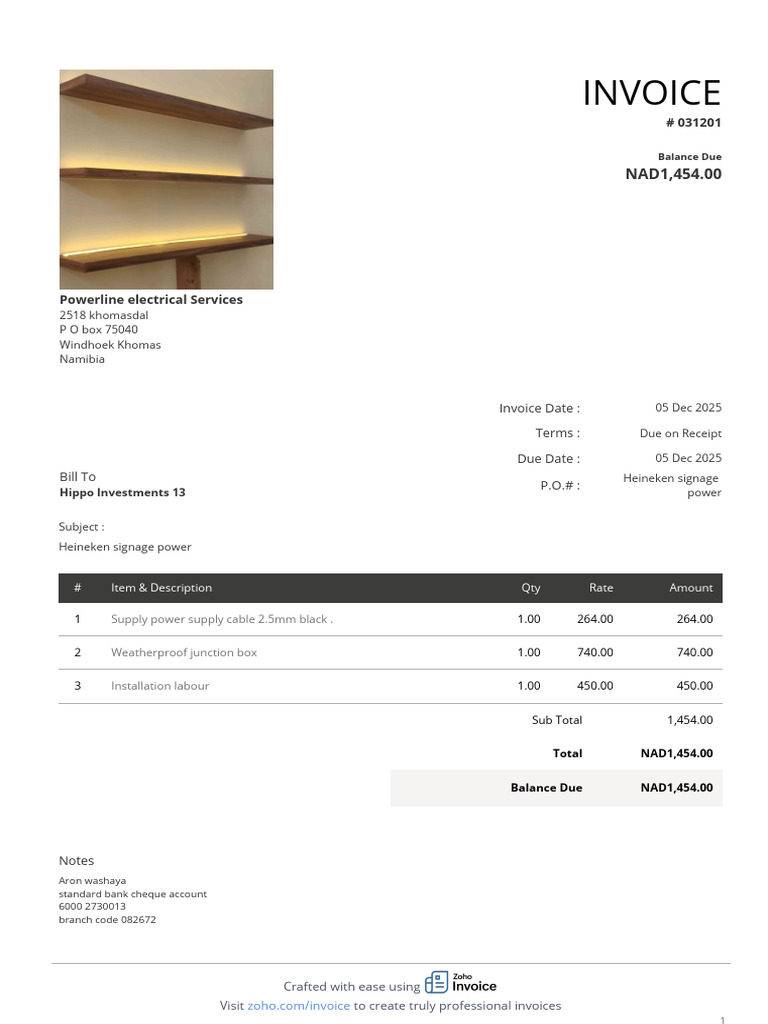Professional Invoice for Heineken Signage | PDF