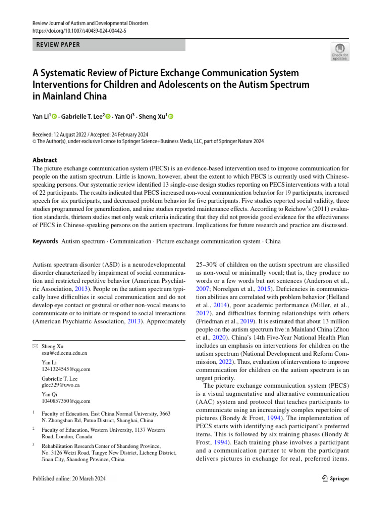 PECS Interventions for Autism in China | PDF | Autism | Human Communication