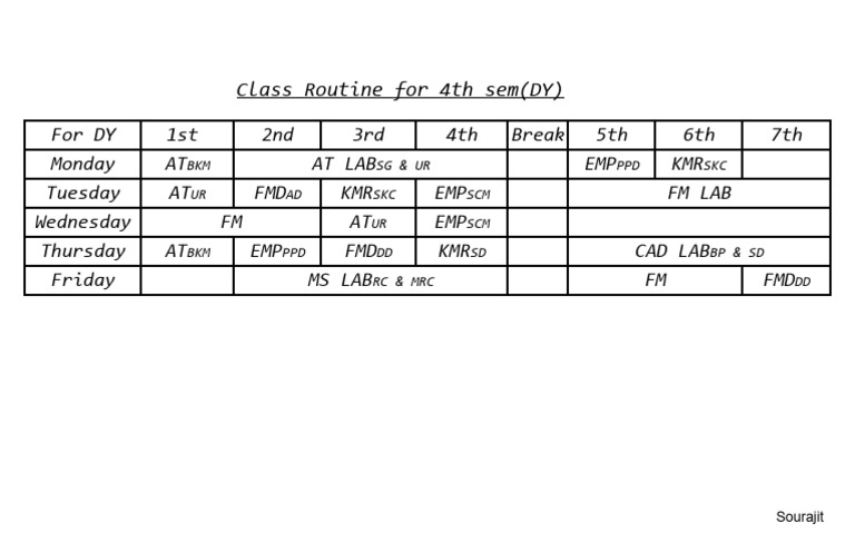 4th Semester Class Routine for DY | PDF