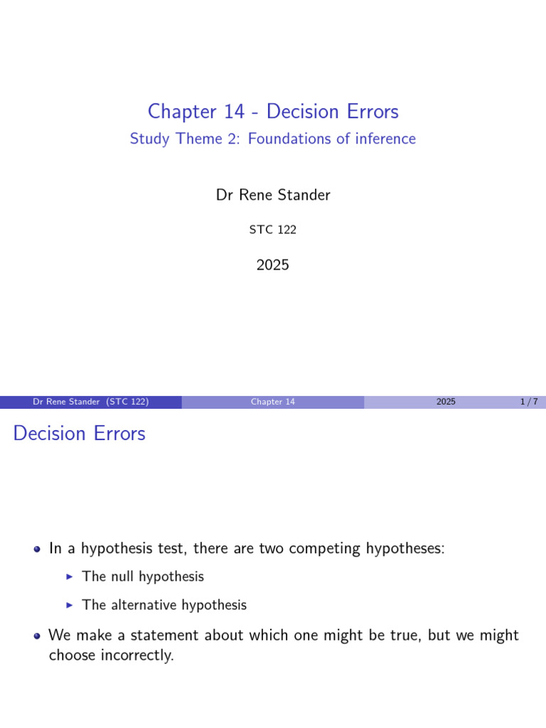 Understanding Decision Errors in Hypothesis Testing | PDF | Type I And ...
