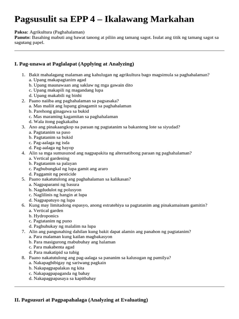 2nd Quarter Epp | PDF