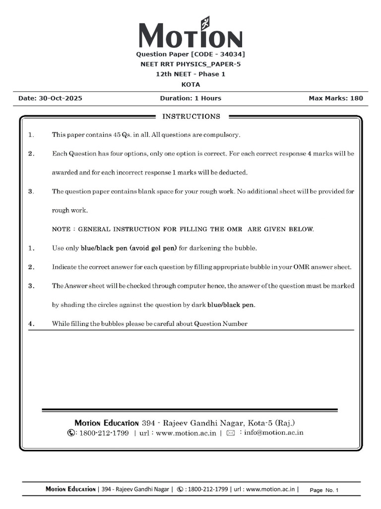 NEET Physics Paper 34034: SHM Questions | PDF | Oscillation | Mechanics