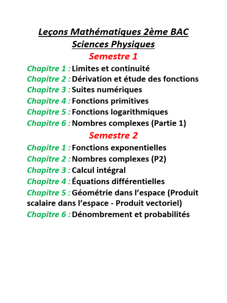 Leçons de Mathématiques 2ème BAC | PDF