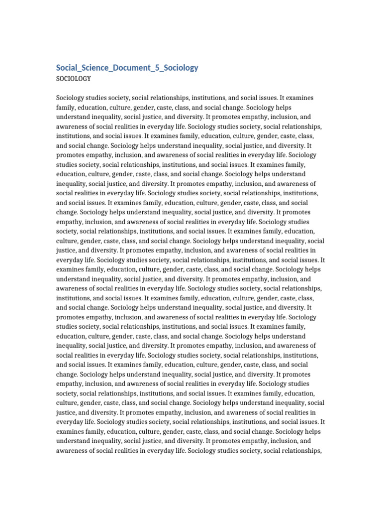 Social Science Document 5 Sociology | PDF | Society | Sociology