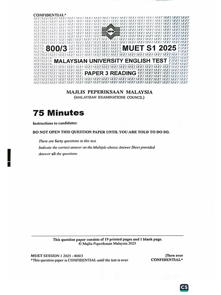 Muet Reading s1 2025 | PDF