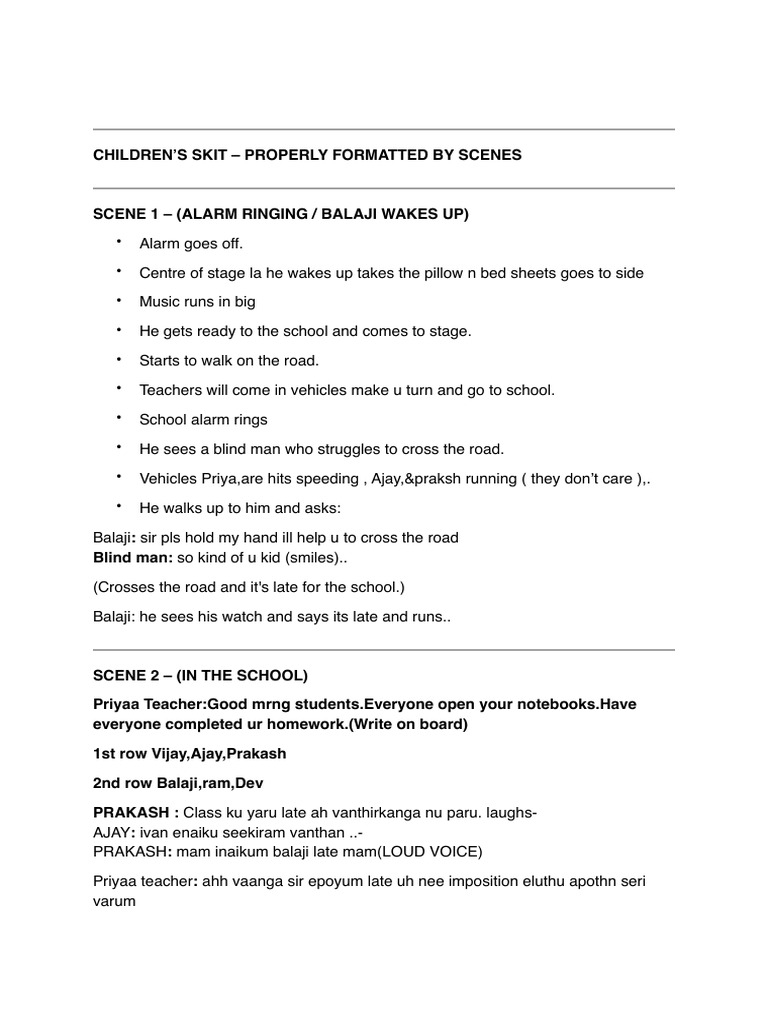 Children's Skit on Kindness and Teamwork | PDF