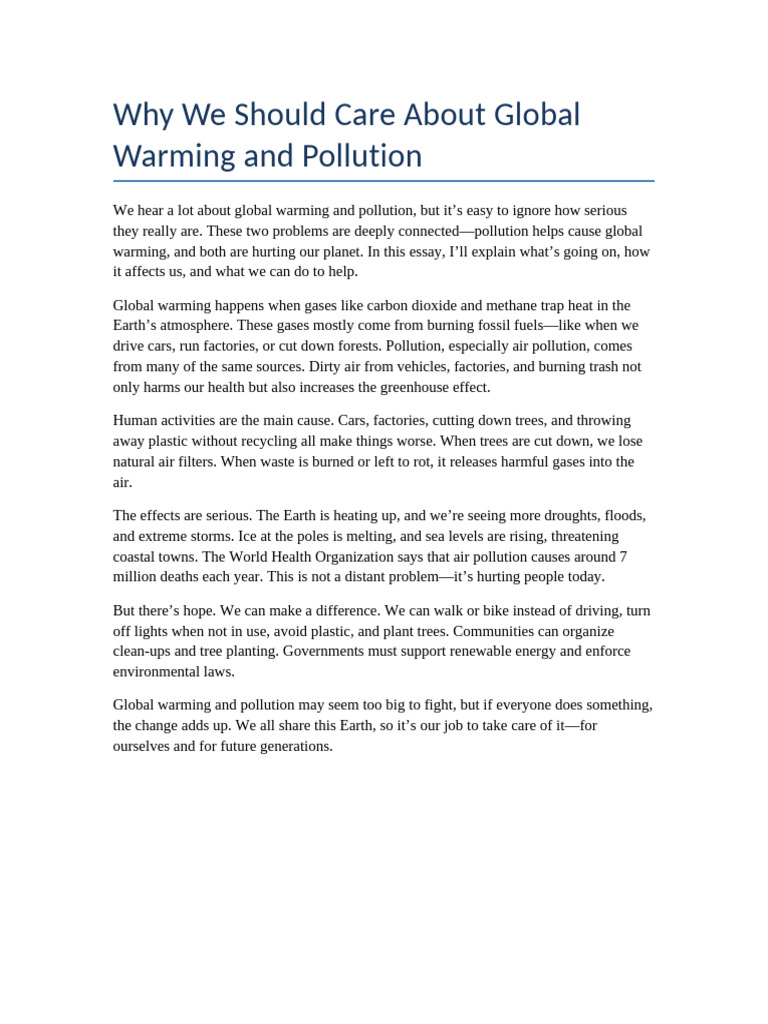 Global Warming and Pollution Essay 2pages | PDF