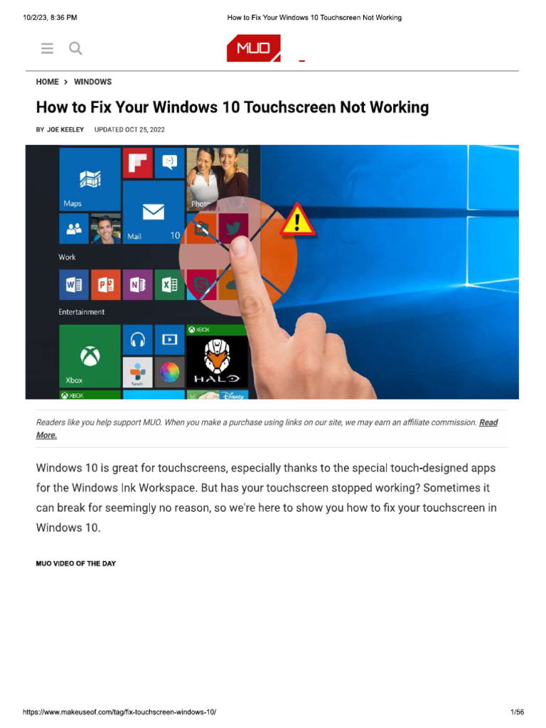 How To Fix Your Windows 10 Touchscreen Not Working | PDF