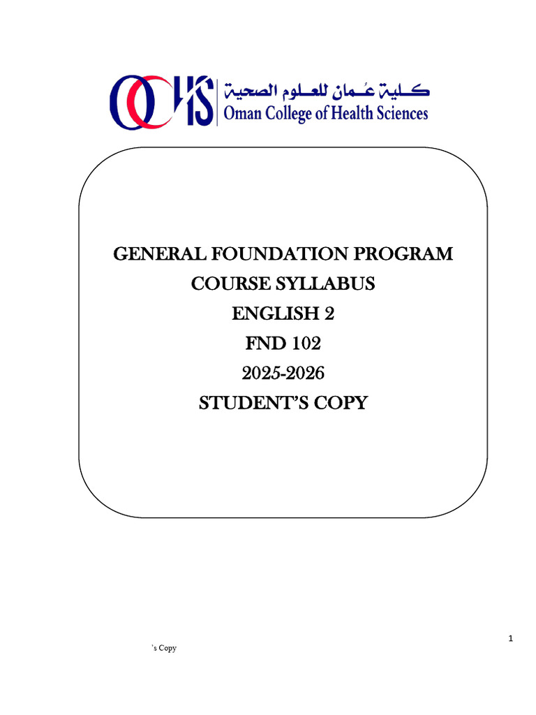 English 2 Course Syllabus FND 102 | PDF | Reading Comprehension | Essays