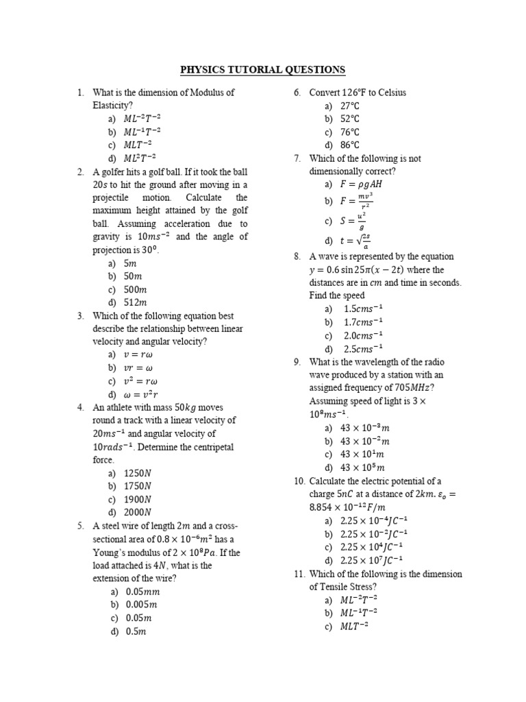 Physics Tutorial Questions | PDF | Electromagnetic Radiation | Waves