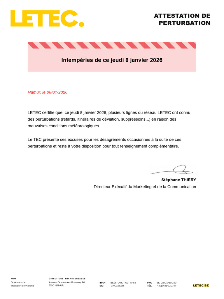 Perturbations du réseau LETEC - 8 janvier 2026 | PDF