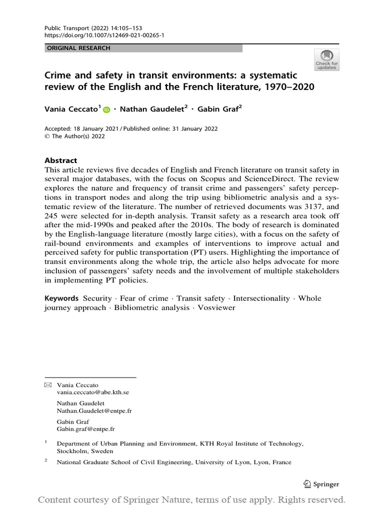 Crime and Safety in Transit Environments A Systema | PDF | Public Transport