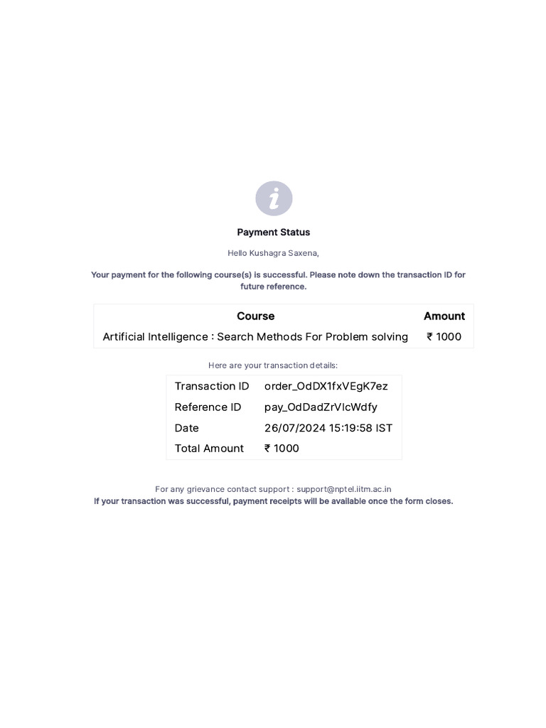 Payment Confirmation for AI Course | PDF