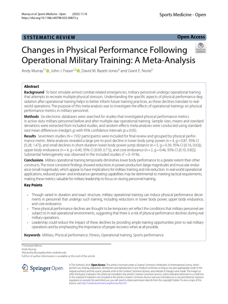 Changes in Physical Performance Following | PDF | Meta Analysis