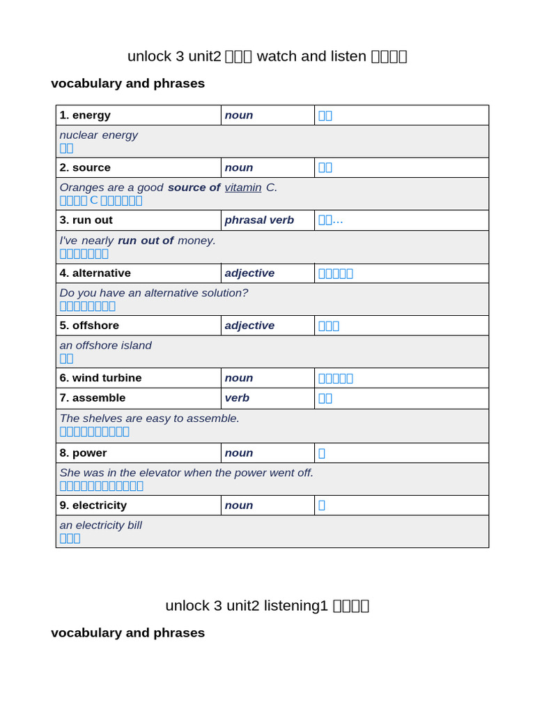 Unlock 3 Unit 2 Vocabulary Guide | PDF | Verb | Adjective