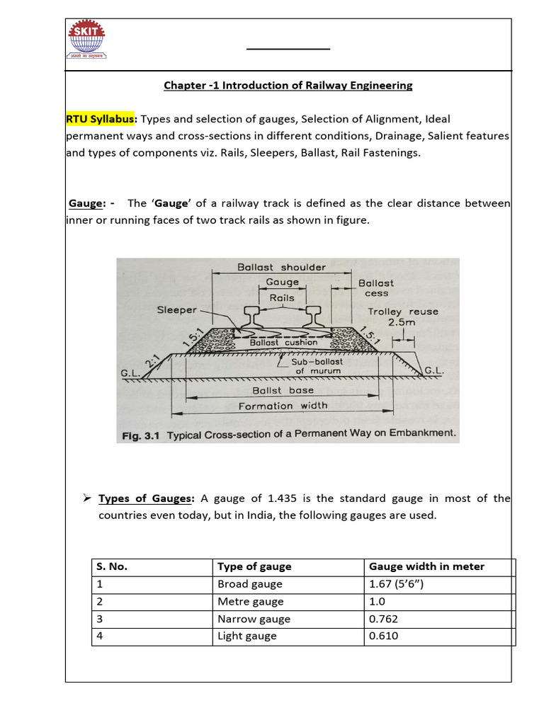 Railway Engineering Lecture Notes | PDF | Track Gauge | Rail Transport