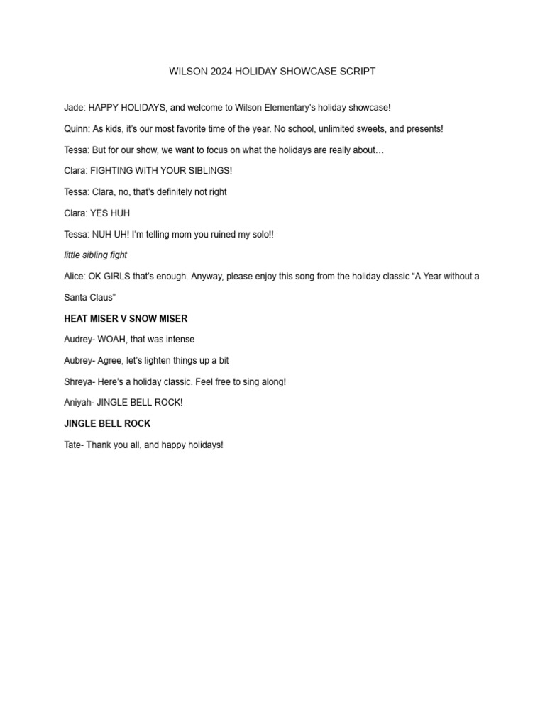 Wilson 2024 Holiday Showcase Script | PDF