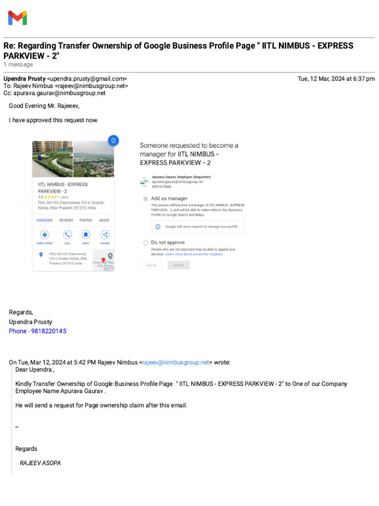 Gmail - Re - Regarding Transfer Ownership of Google Business Profile ...
