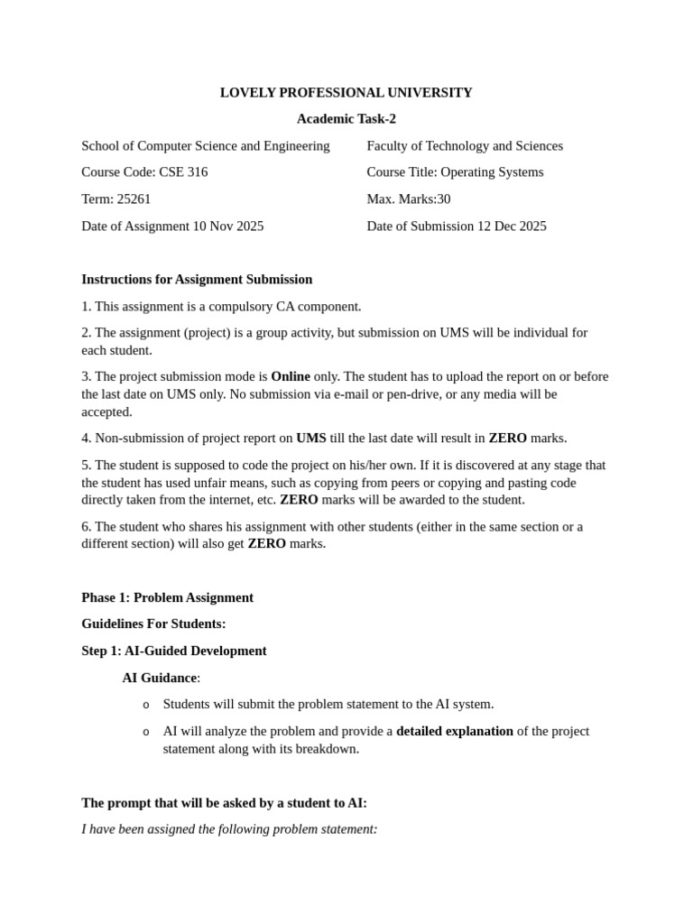 Project - CA2 Guidelines For Students Cse316K24GW | PDF | Process ...