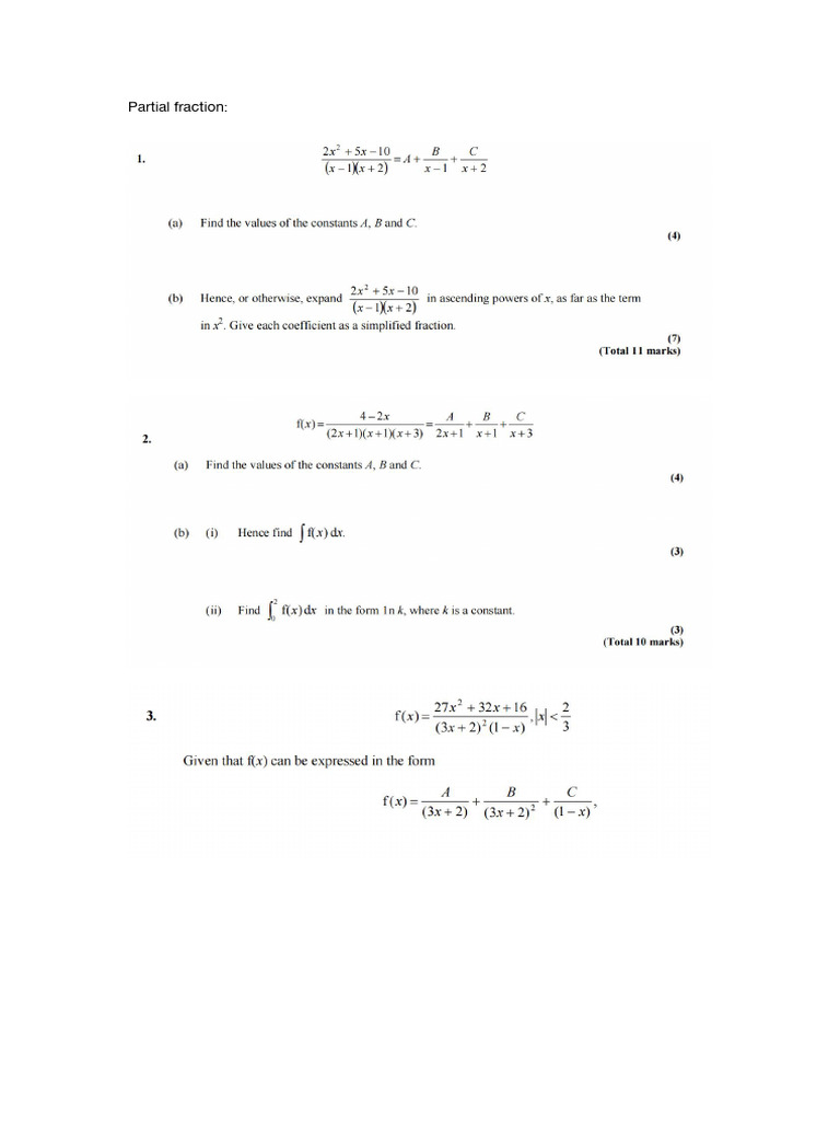 P4 Partial Fraction & Volumes 专项练习 | PDF