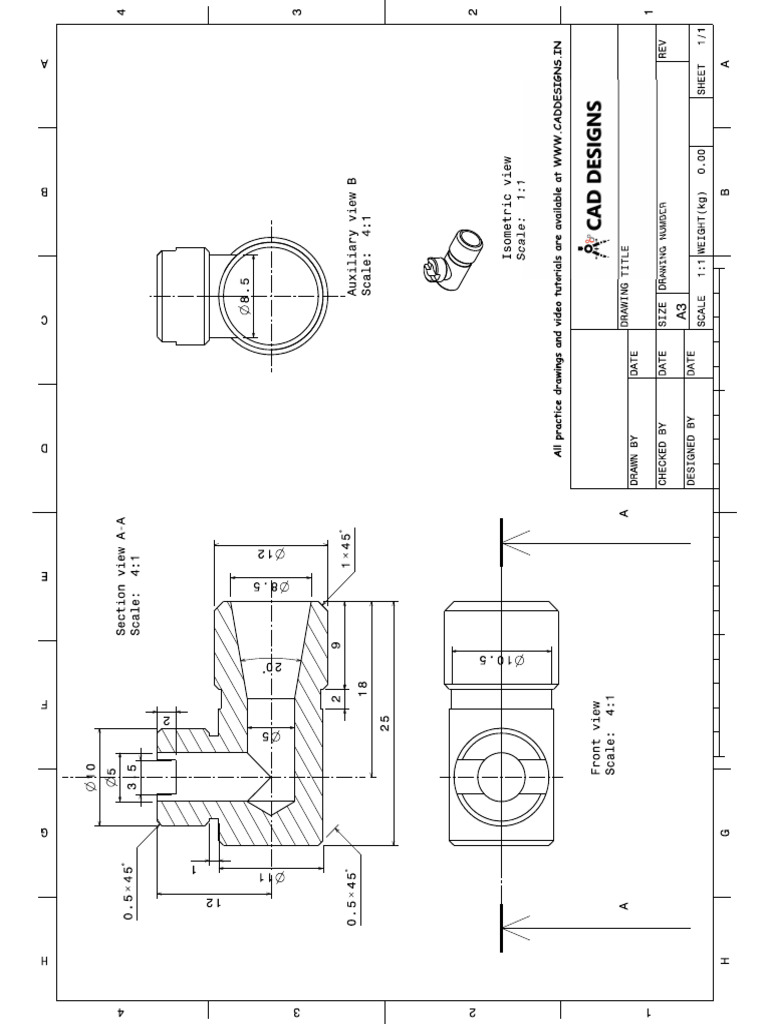Mechanical Practice Drawing Sheets for AutoCAD CATIA NX SOLIDWORKS and ...