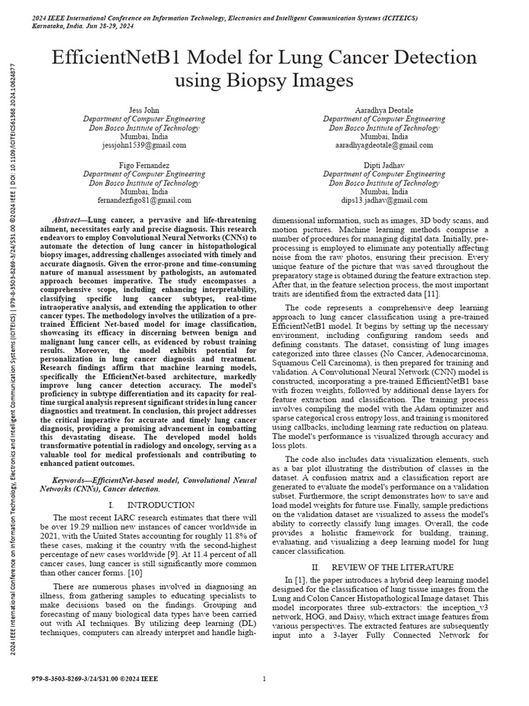 EfficientNetB1 for Lung Cancer Detection | PDF | Deep Learning ...