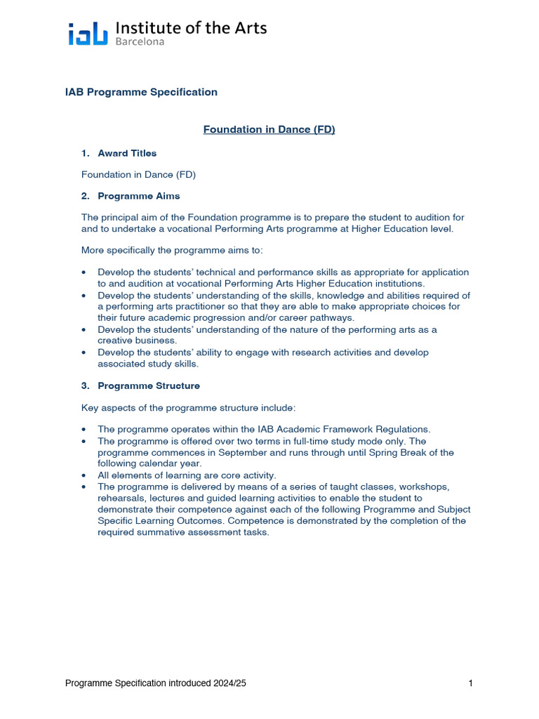 Foundation in Dance Programme Overview | PDF | Audition | Choreography