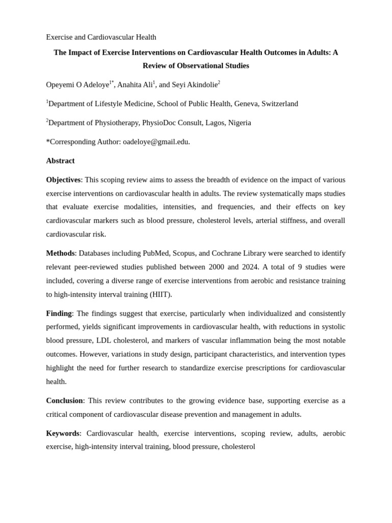 Exercise Impact on Cardiovascular Health | PDF | High Intensity ...