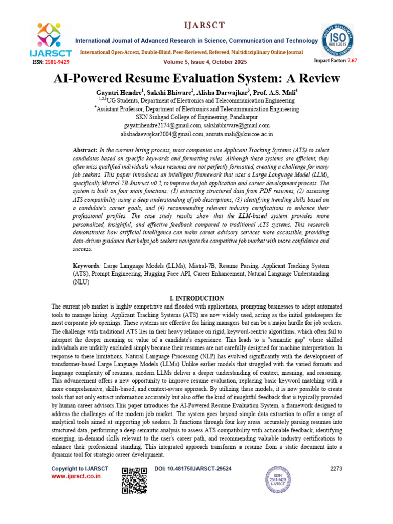 AI Resume Evaluation System Review | PDF | Résumé | Artificial Intelligence