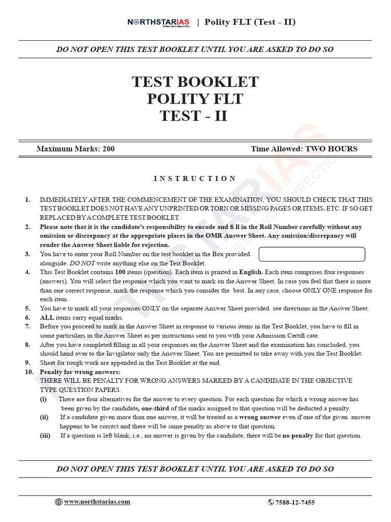 Polity FLT Test II: Objective Questions | PDF | Political Law | Governance
